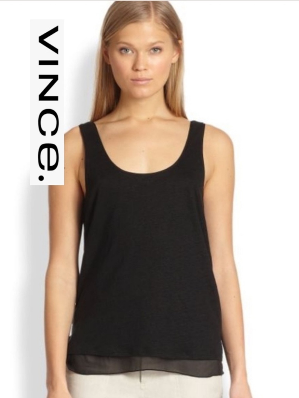 VINCE Black silk scoop tank, L, CB2761